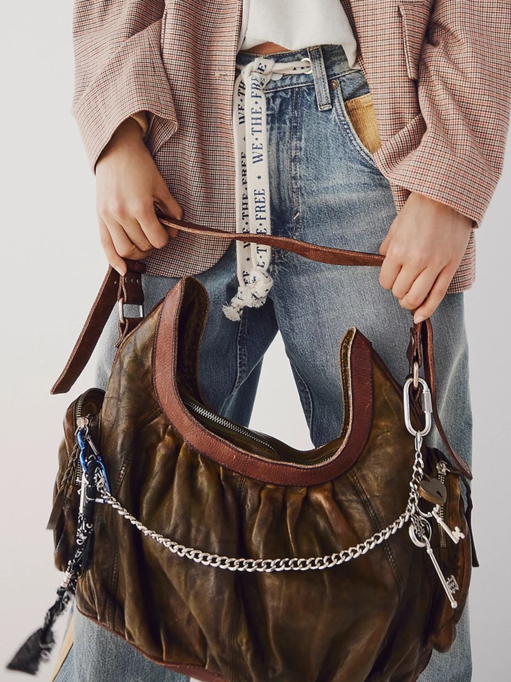 $398! Free People We The Free Hattie Hardware Shoulder Bag Olive NEW - Picture 6 of 8